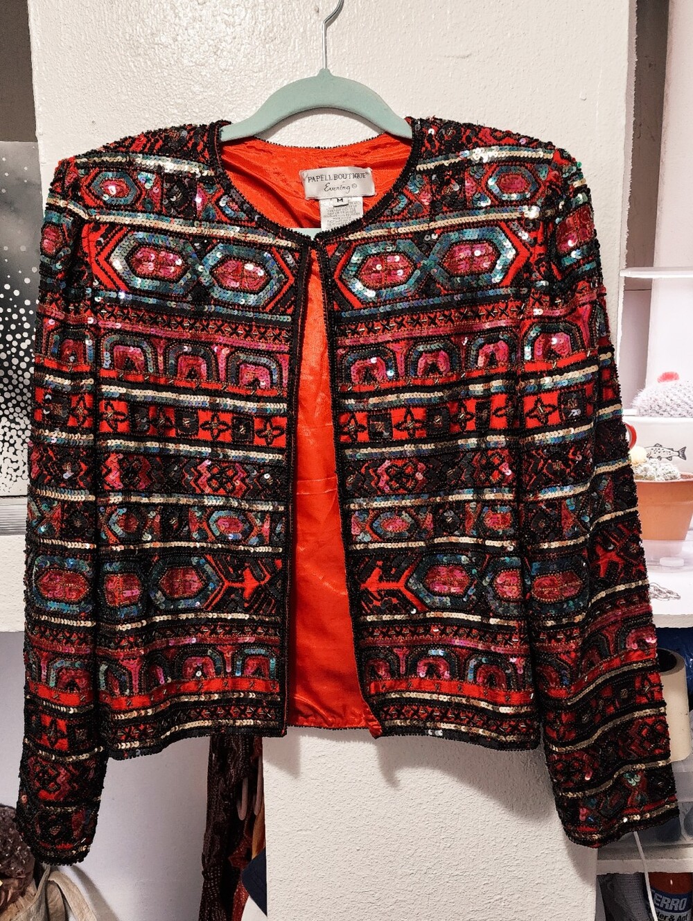 WOMEN'S 80'S HOLIDAY EVENING JACKET - RED MULTI